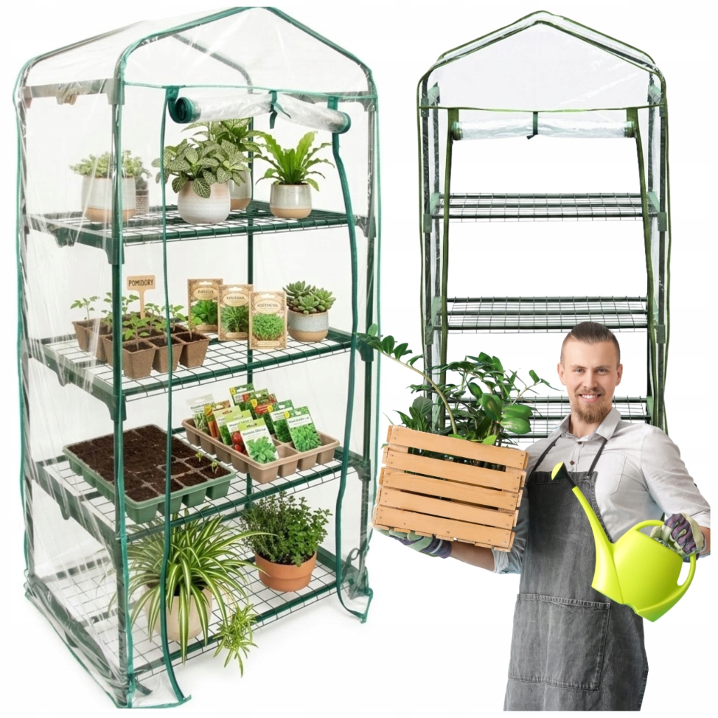 Mini zahradní balkonový skleník 4 police regál na zeleninu patrový herbář