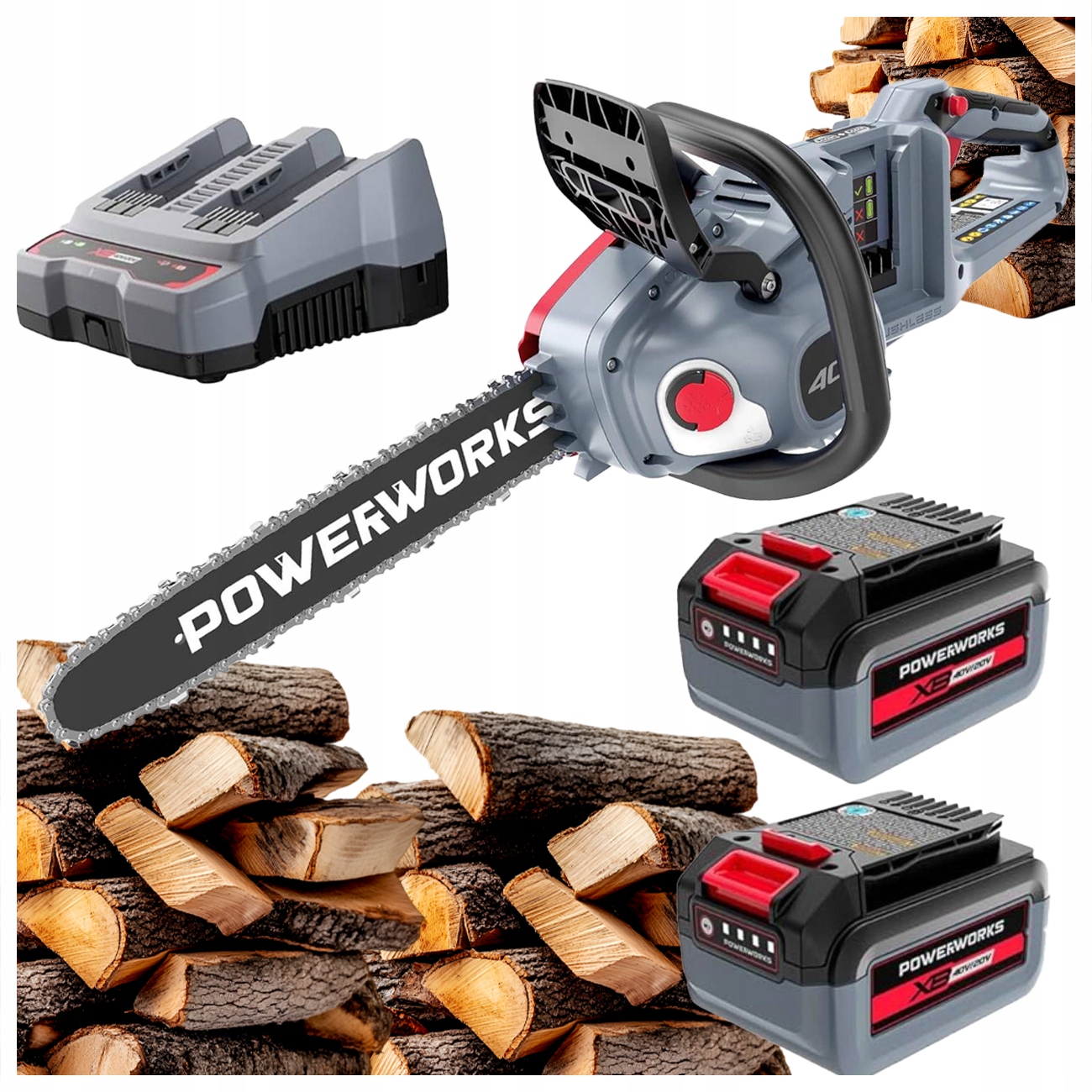 Aku Řetězová Pila 35CM 2X20V Aku 4AH 12M/S Olejová Nádrž