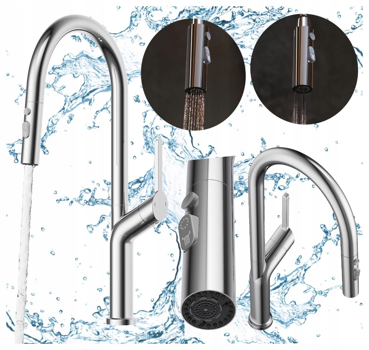 Kuchynská batéria chrómová, výsuvná, výtokový kuchynský kohútik Nokka