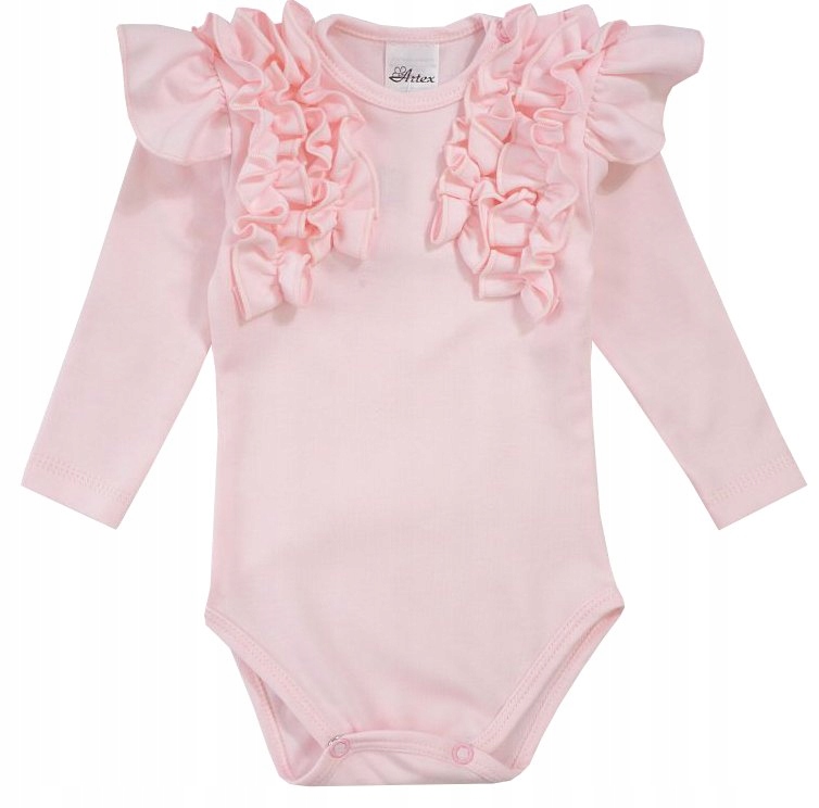 

Eleganckie Body Falbanki Długi Rękaw Róż 80 L02C