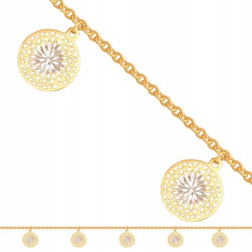 Ženský Zlatý Náramek 585, přívěsky ve tvaru ažurových kroužků, dámské