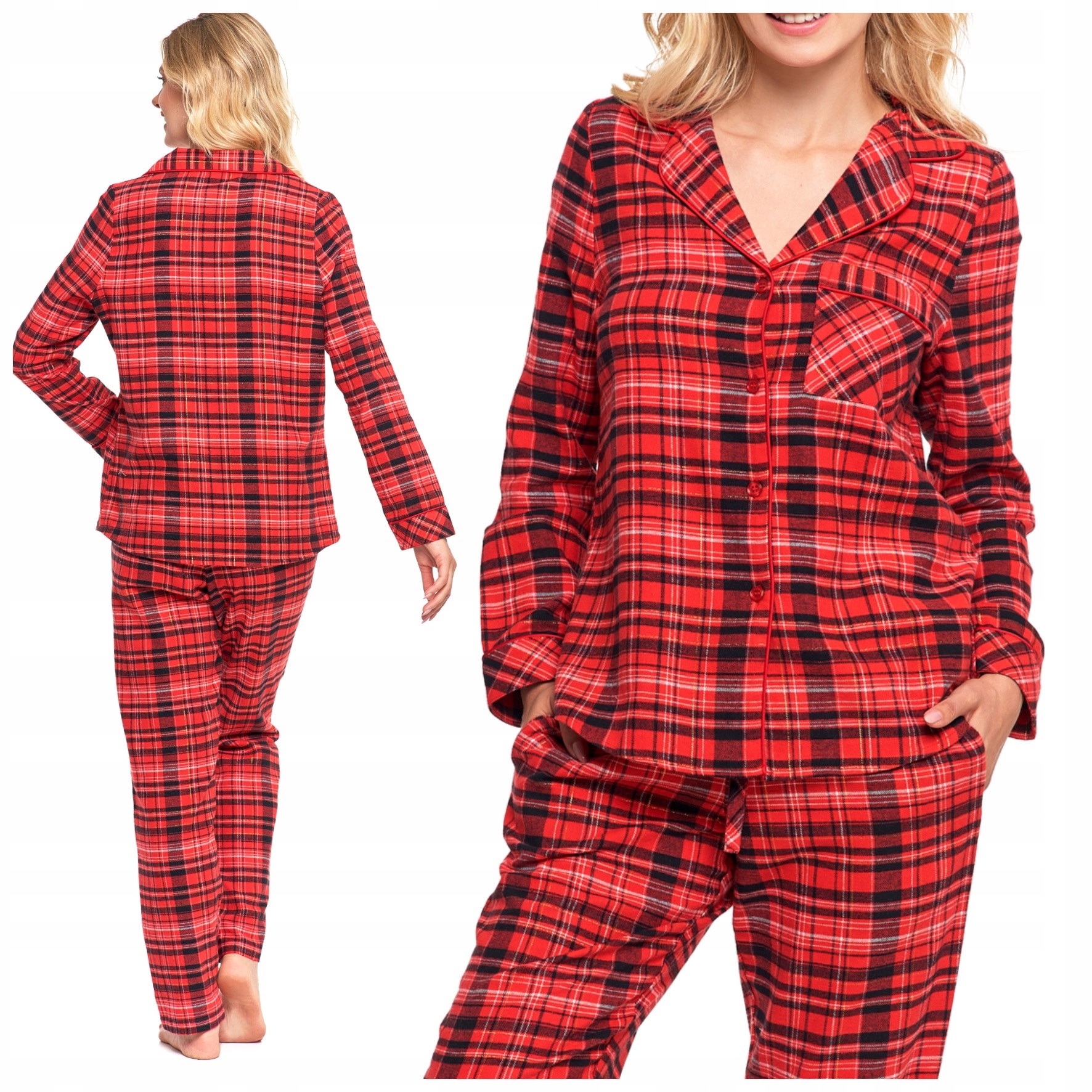 Piżama Damska Bawełniana Długi Rękaw Dwuczęściowa Moraj W Kratę Rozm. 3XL