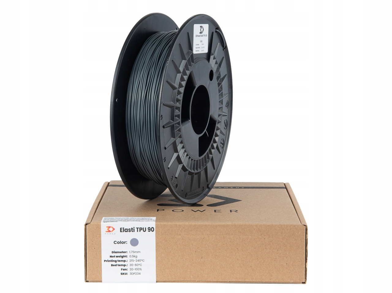 Filament 3DPower Elasti TPU 90 1.75mm Grey 0.5kg