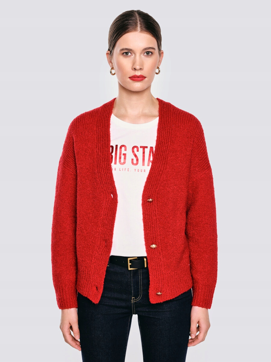 Big Star Dámský Svetr S Přídavkem Vlny Červená Kardila 603 S/m