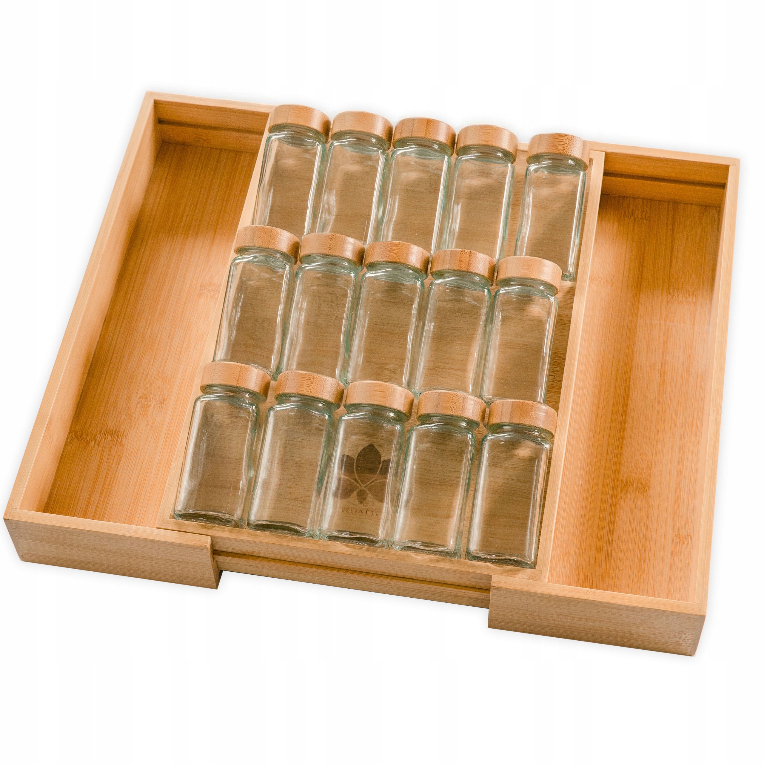 Organizer wkład na przyprawy słoiki 15 szt do szuflady nakrętki bambusowe