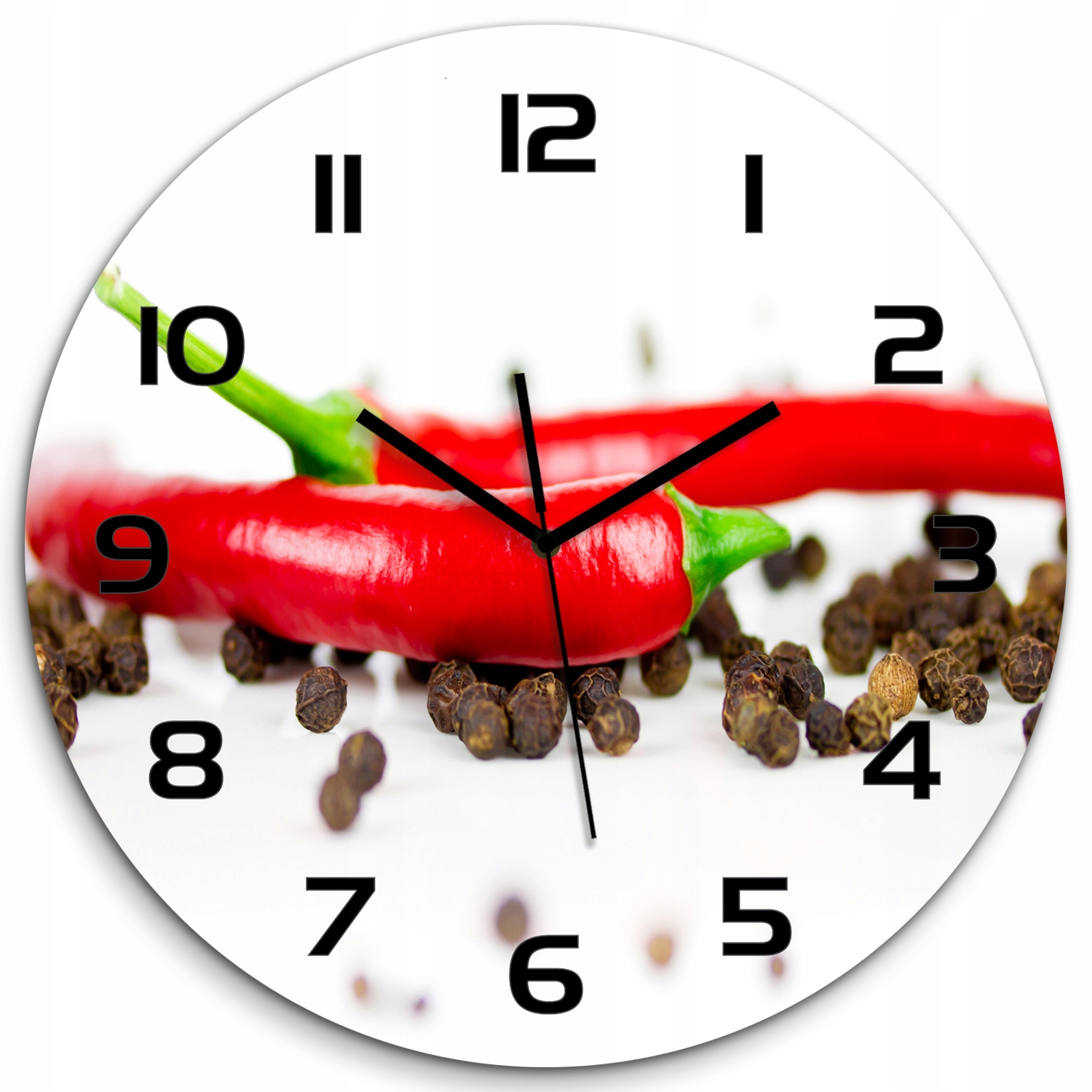 

Szklany duży zegar wiszący Chilli i pieprz fi 60cm