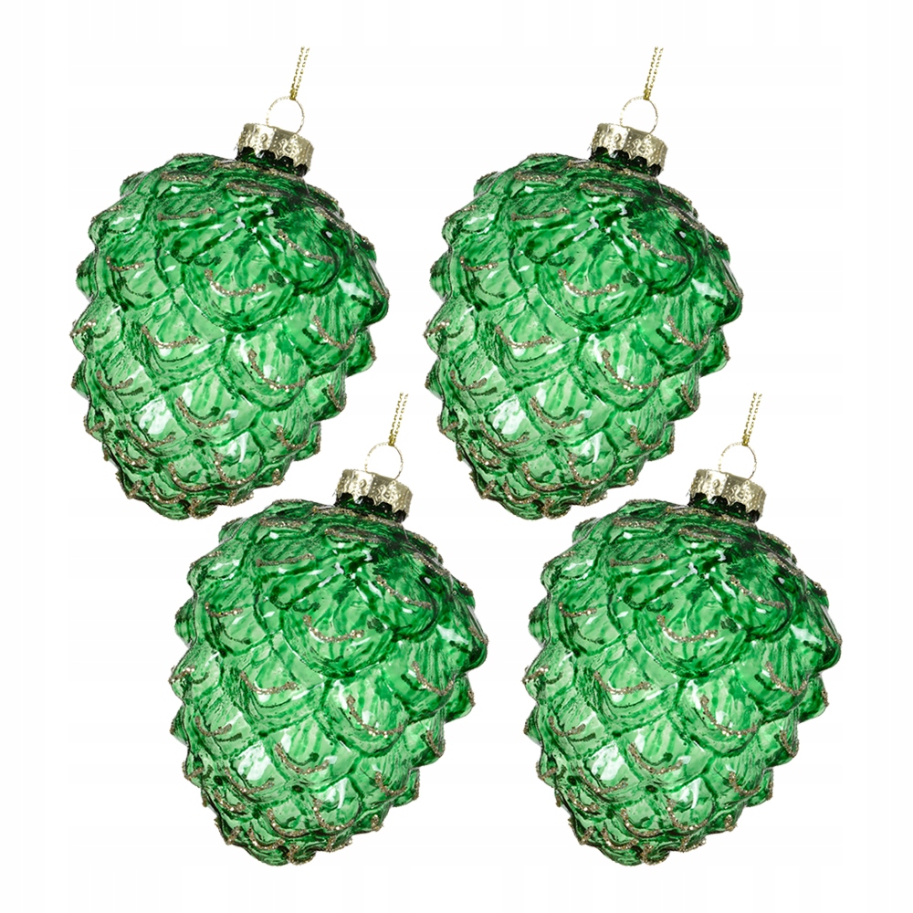 Skleněné zelené Šišky s vánočními stromky Průhledné 4 ks 9.5 cm