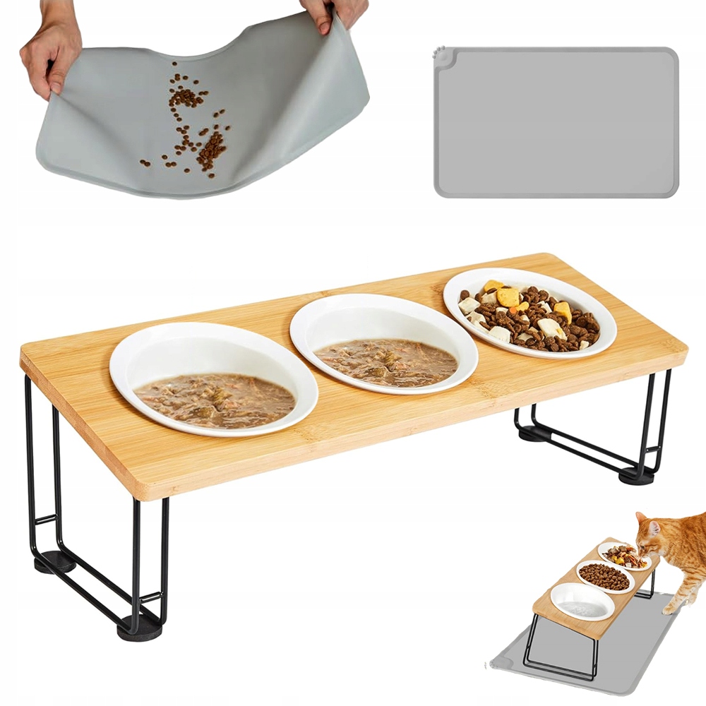 Miska Ceramiczna Na Stojaku Dla Psa Kota Miski Mocna 3-CZĘŚCIOWY Zestaw