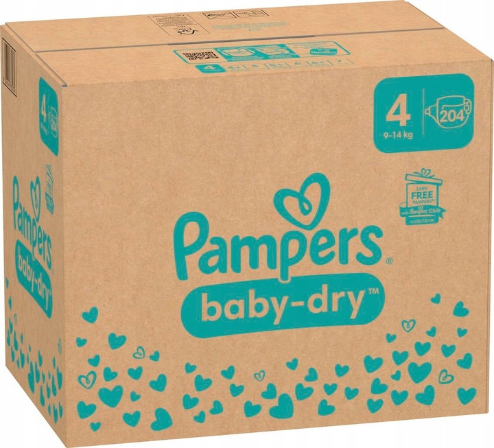 Pampers Baby-dry r.4 9-14KG Pieluchy 204SZT