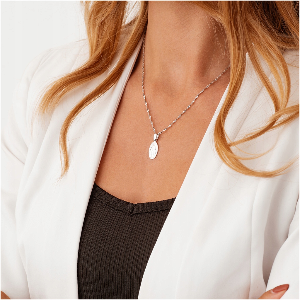 Srebrny MEDALIK CUDOWNY z łańcuszkiem SREBRO 925 RODOWANY BIERZMOWANIE Kolekcja krzyżyk bierzmowanie