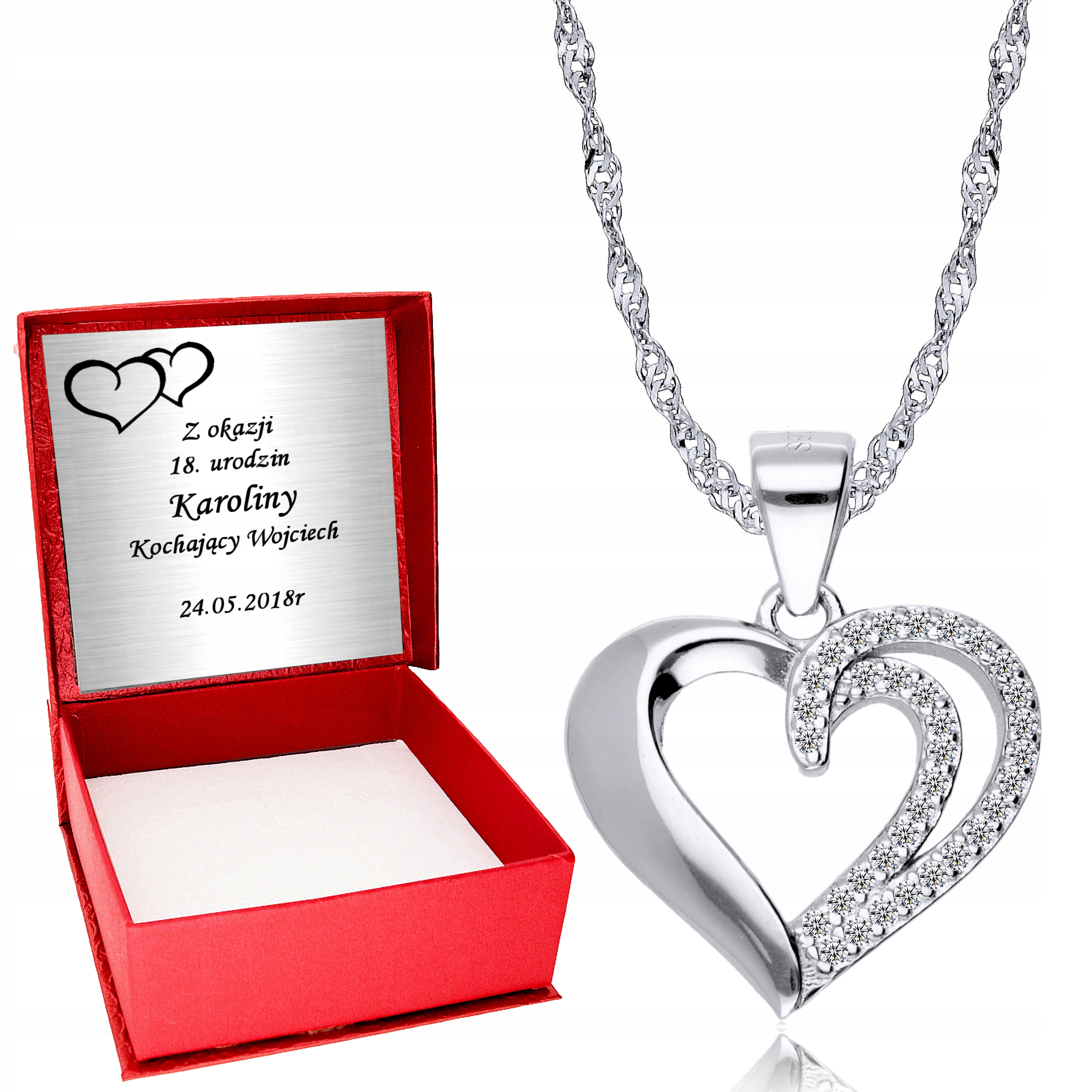 

Srebrny Łańcuszek 925 Serce Dla Dziewczyny Grawer