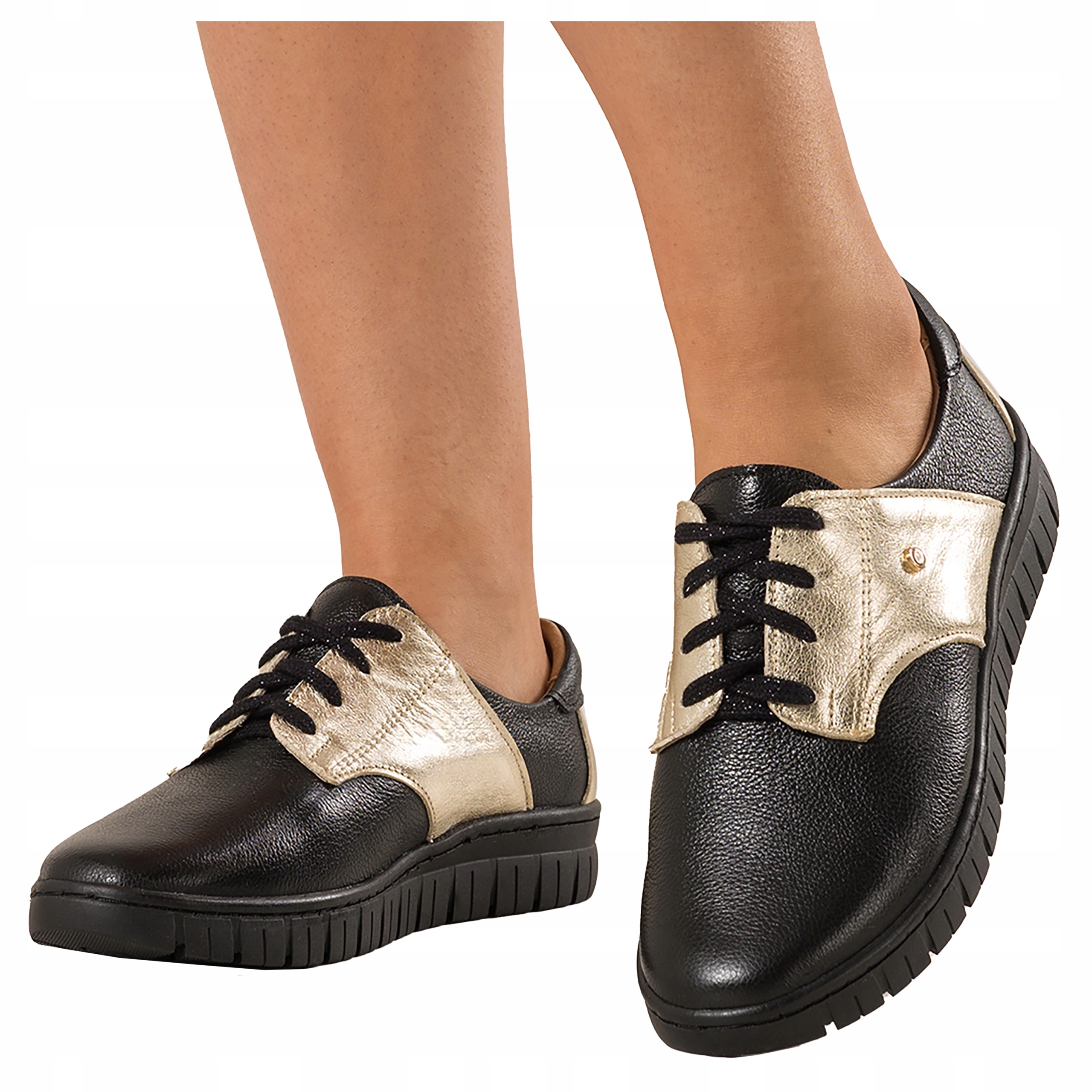 Sneakersy Černé Kožené Dámské Creepersy Šněrovací Pohodlné Módní velikost 38