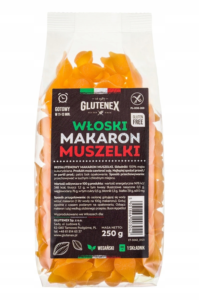 MAKARON (KUKURYDZIANY) MUSZELKI BEZGLUTENOWY 250 g - GLUTENEX