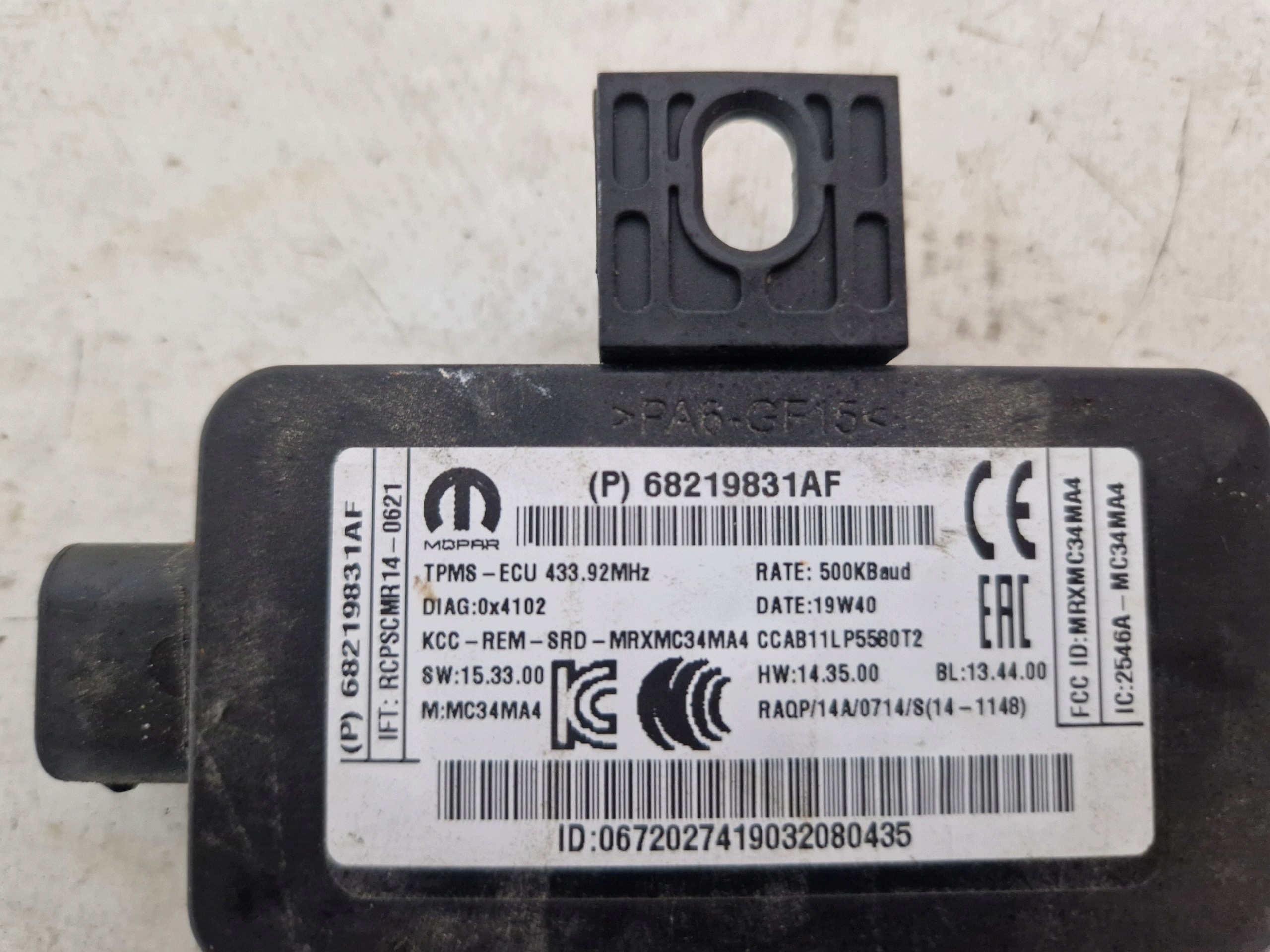 Originale DODGE CHARGER 19 - modulo TPMS pressione pneumatici, gomme 68219831AF