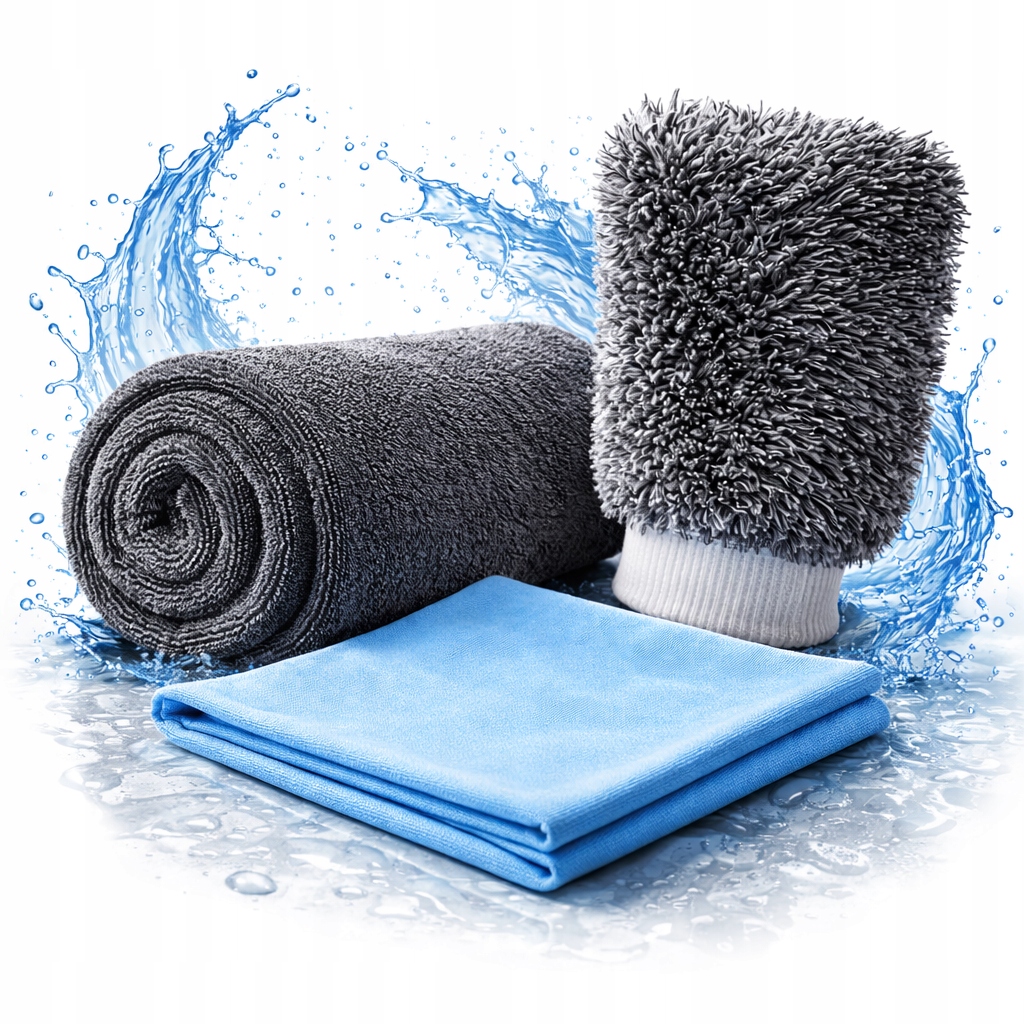 Zestaw Do Mycia I Osuszania Samochodu Duży Ręcznik Mikrofibra Rękawica