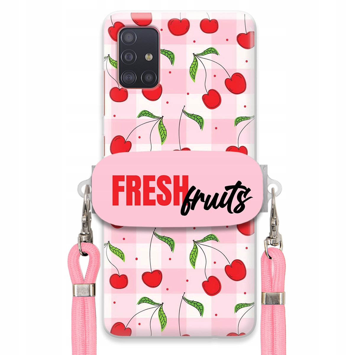 Puzdro pre Samsung A51 Case držiak šnúrok ruží Fresh Fruits Mriežka Ovocie