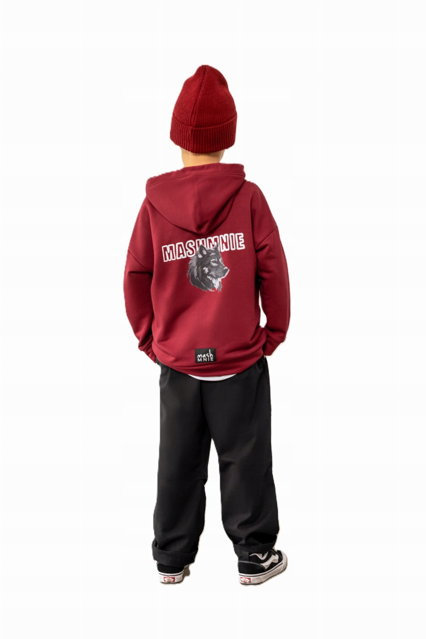 Bordowa bluza z kapturem i wilkiem Mashmnie 116 122