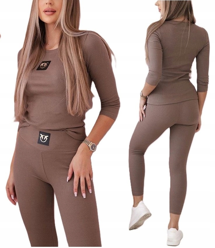KOMPLET PRĄŻKOWANY LEGGINSY + BLUZKA JASKÓŁKI DRES FITNESS PIMKO PRĄŻEK S Rozmiar S