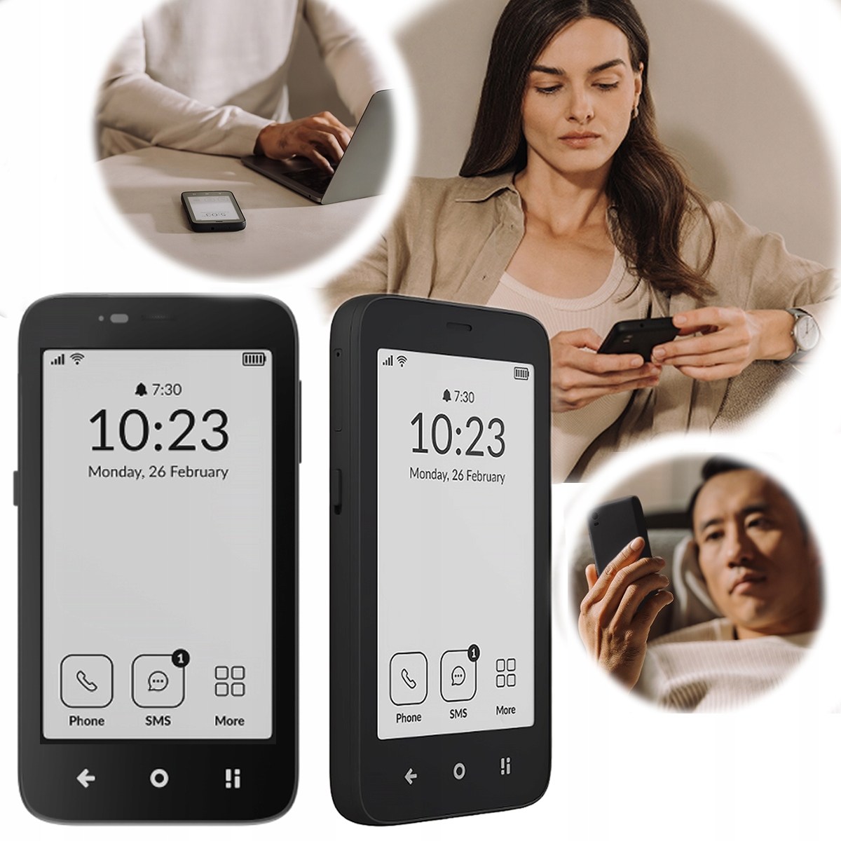 Mudita Kompakt Czarny Czytnik Telefon E Ink DualSIM Długi Czas Pracy Prosty