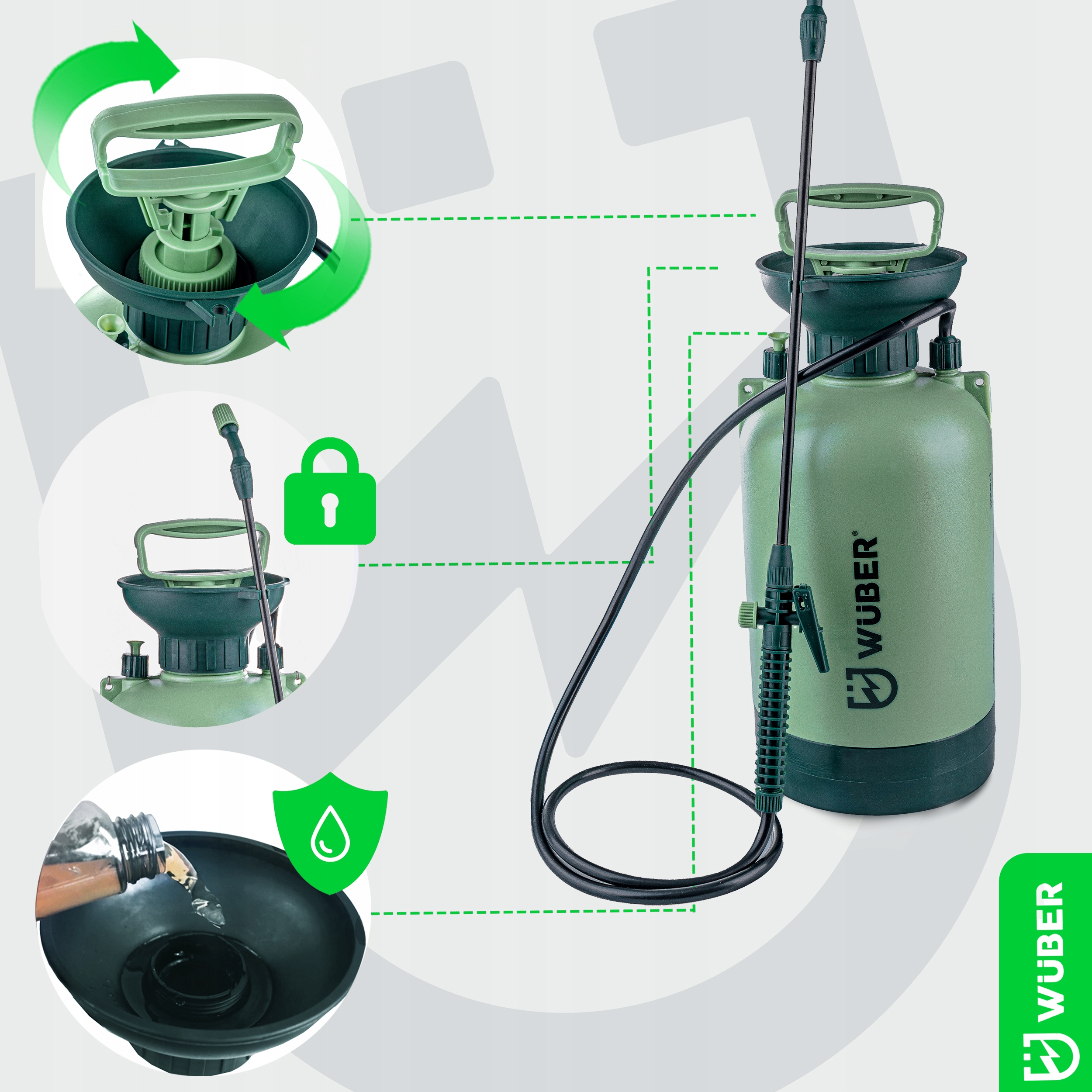 RĘCZNY OPRYSKIWACZ CIŚNIENIOWY DUŻY POJEMNOŚĆ 5L REGULACJA DYSZY LANCA 98CM Zawiera baterie nie