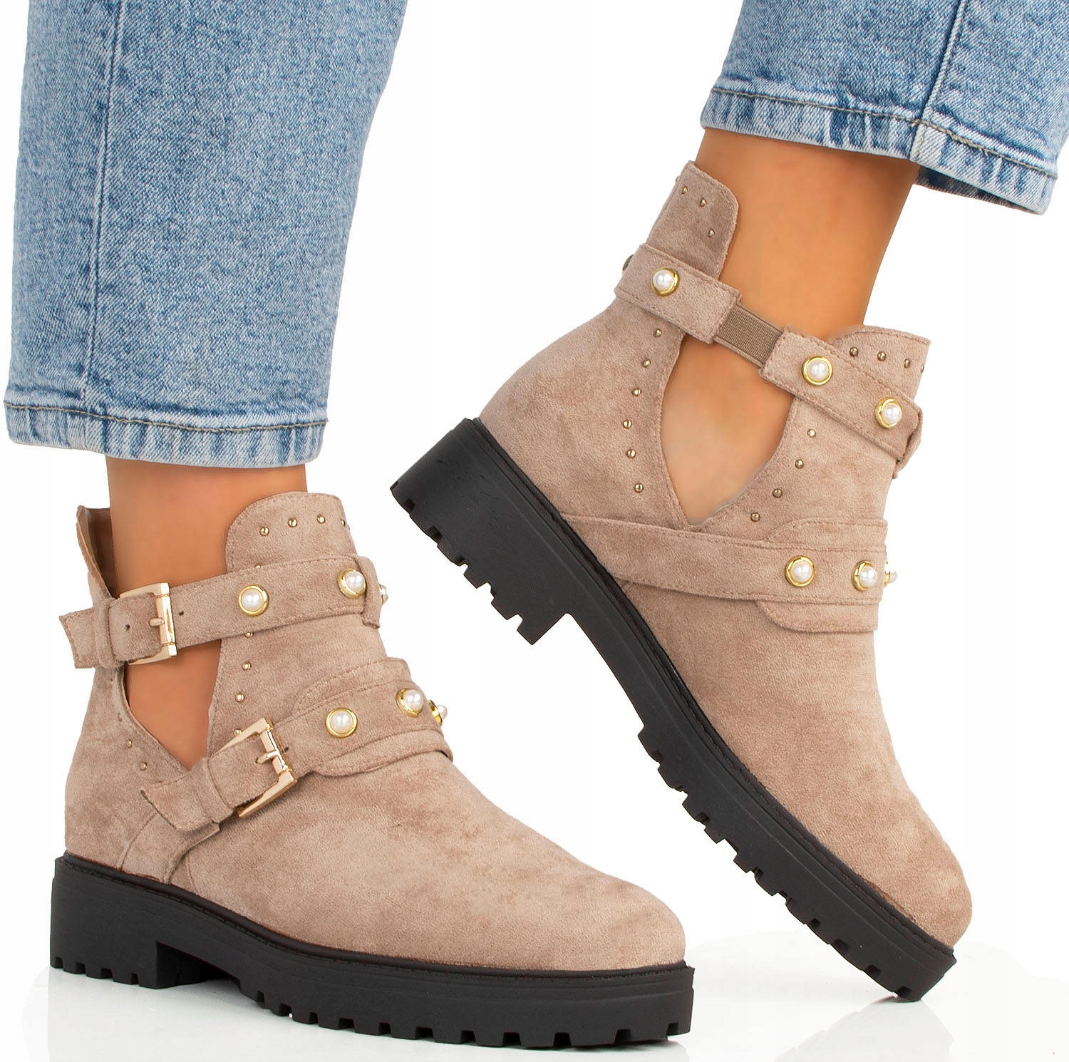 BOTKI SZTYBLETY BEŻOWE WYCIĘCIA 41 Marka inna