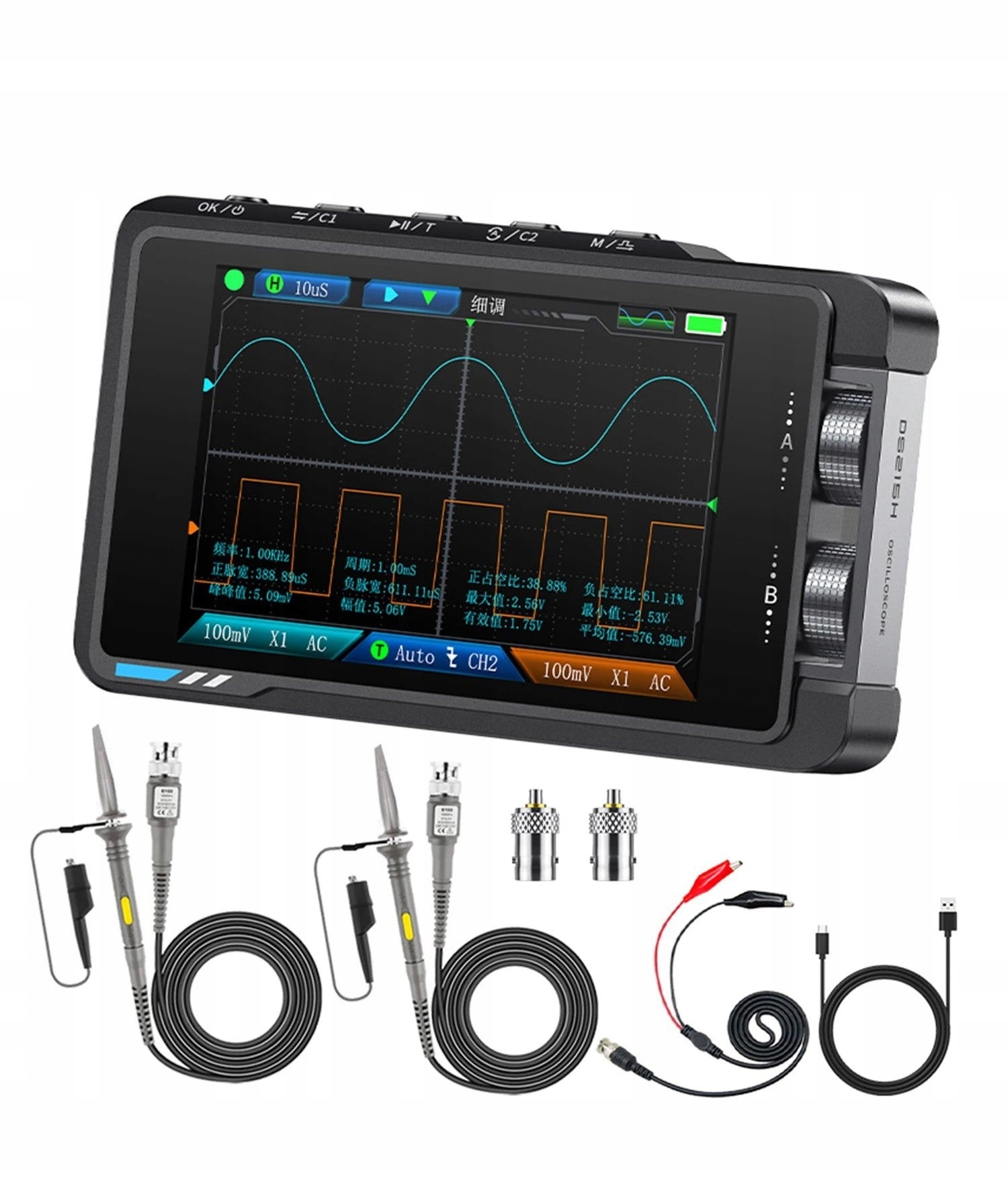 Fnirsi DS215H Digitální osciloskop s generátorem Dds 2-kanály 2 High sondy