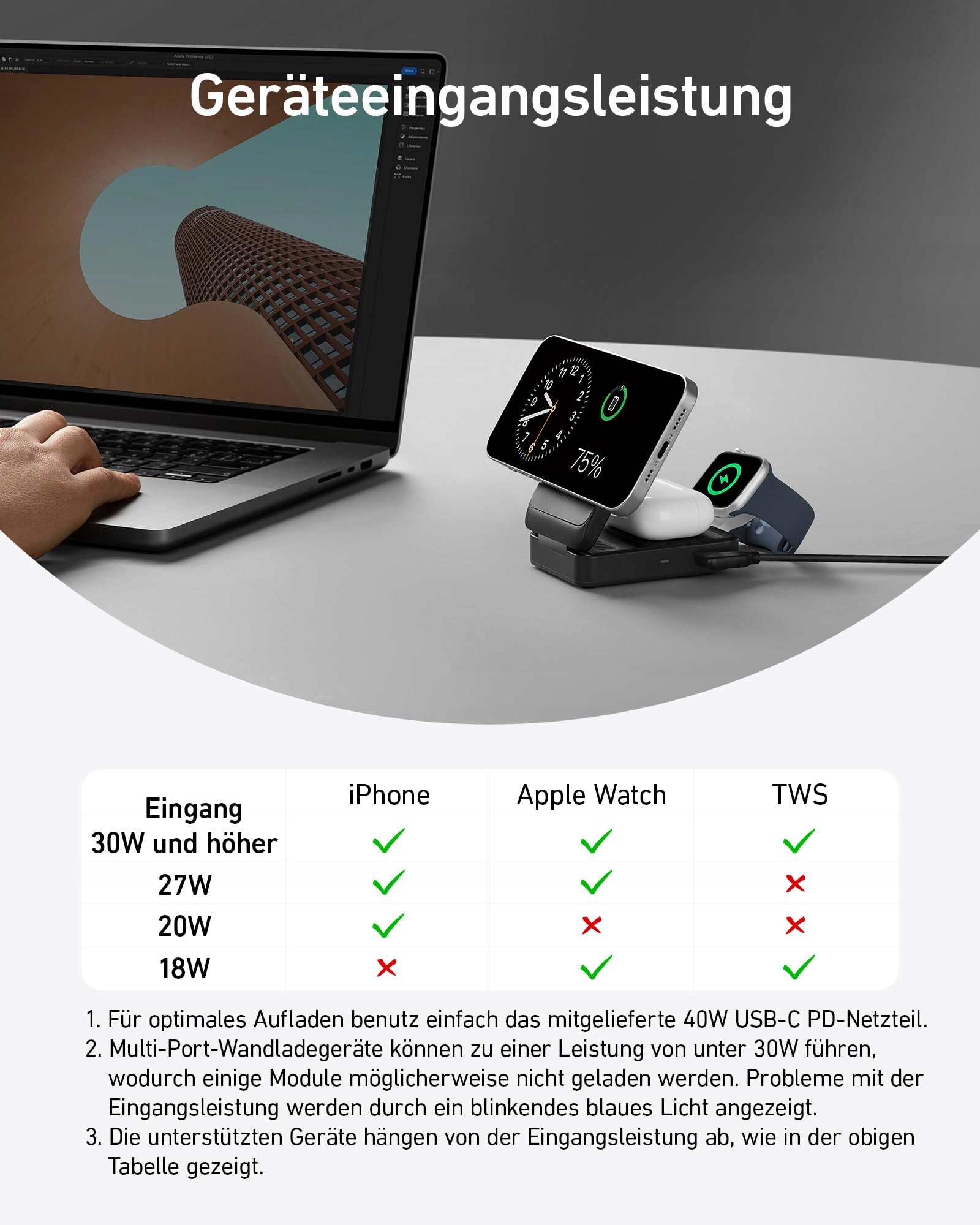 ANKER MagGo Stacja Ładowania 3w1 Qi2 15W MagSafe iPhone AirPods Watch — miniatura 6