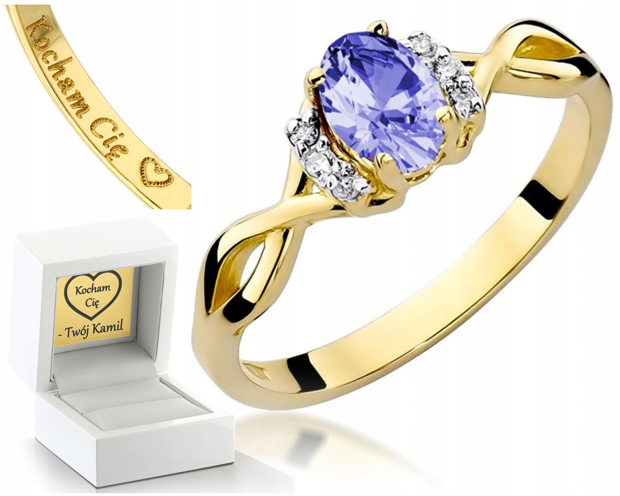Zlatý Prstýnek Tanzanit S Brilianty Gravírování Bonus