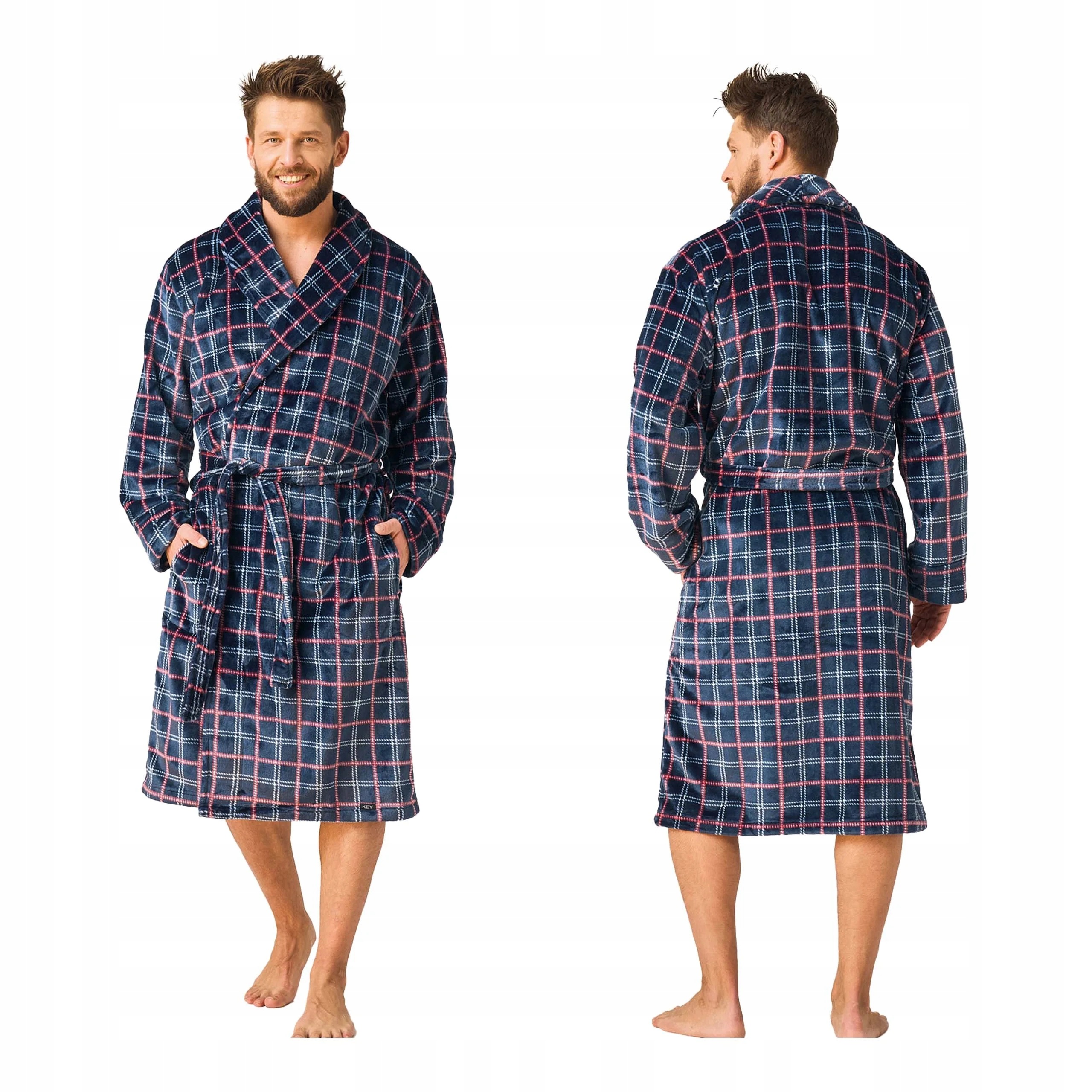Pánský teplý, silný, kostkovaný fleecový župan, dlouhý jako dárek, velikost XL/XXL