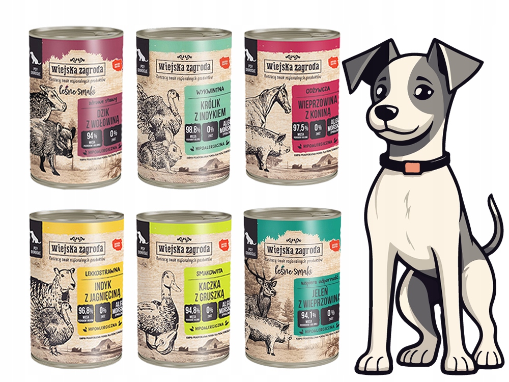 Wiejska Zagroda Vlhké Krmivo mix chutí 6 x 800 g