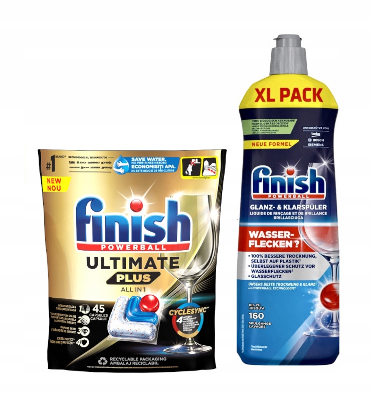 Finish Ultimate Plus Zestaw Kapsułki 45szt Nabłyszczacz 800ml
