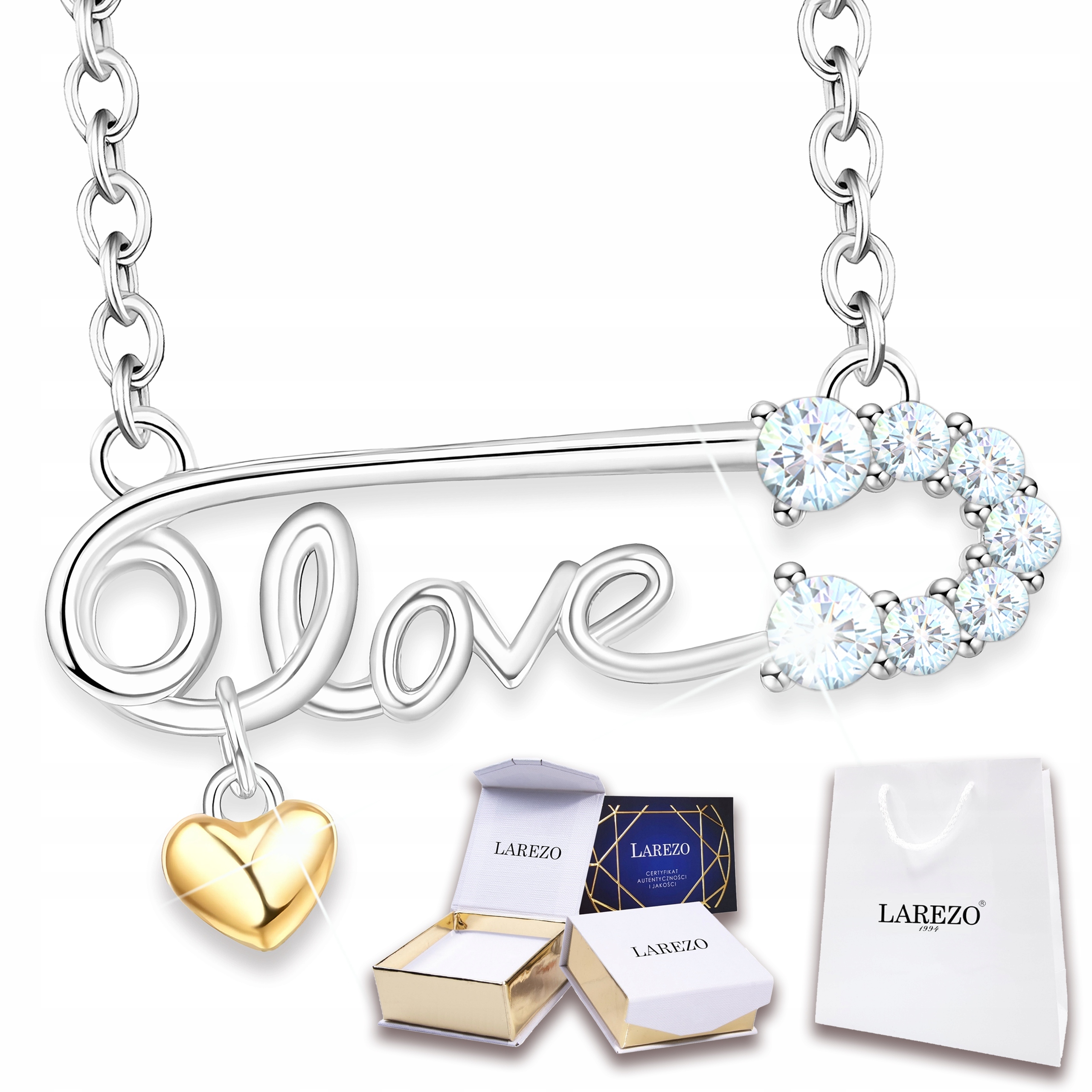 Stříbrný náhrdelník Nápis Miluji tě s zirkony Závěsné srdce Stříbro 925