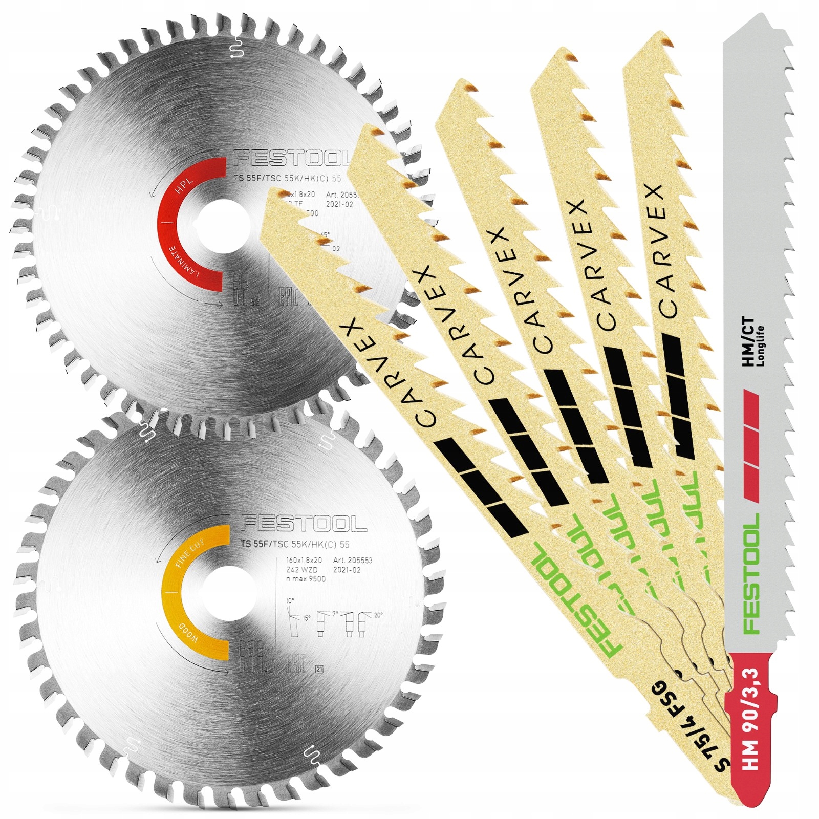 2x Kotouč Na Laminátové Dřevo 160 7x Pilový List KSB-SORT/2 Festool Set