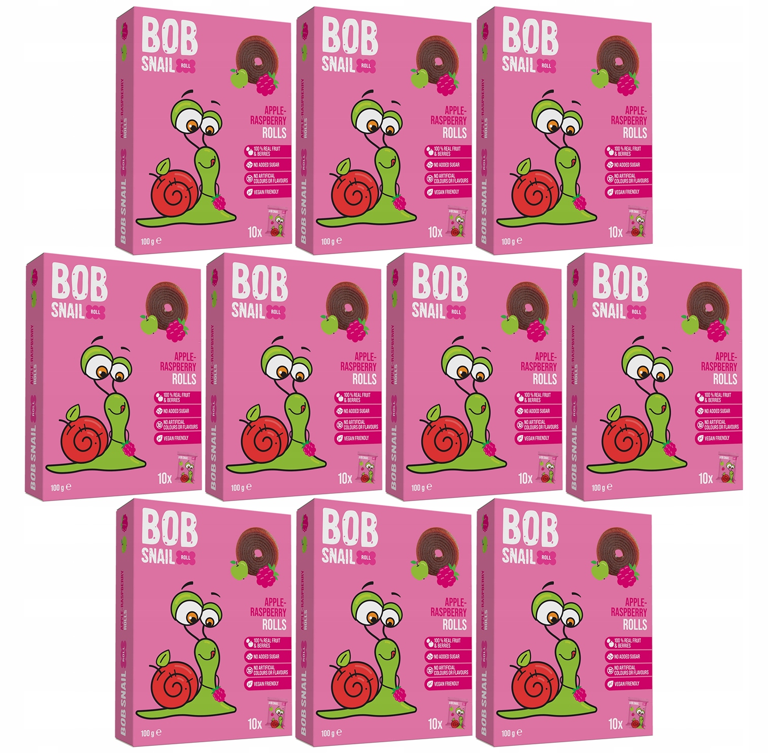 10x Przekąska Owocowa Jabłko Malina Bez Cukrów 100g Bob Snail