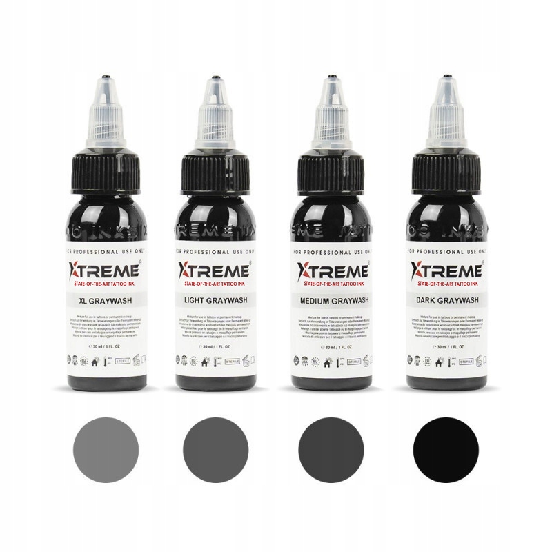 Xtreme Ink -greywash Set 4 X 30ML set farb do tatuażu