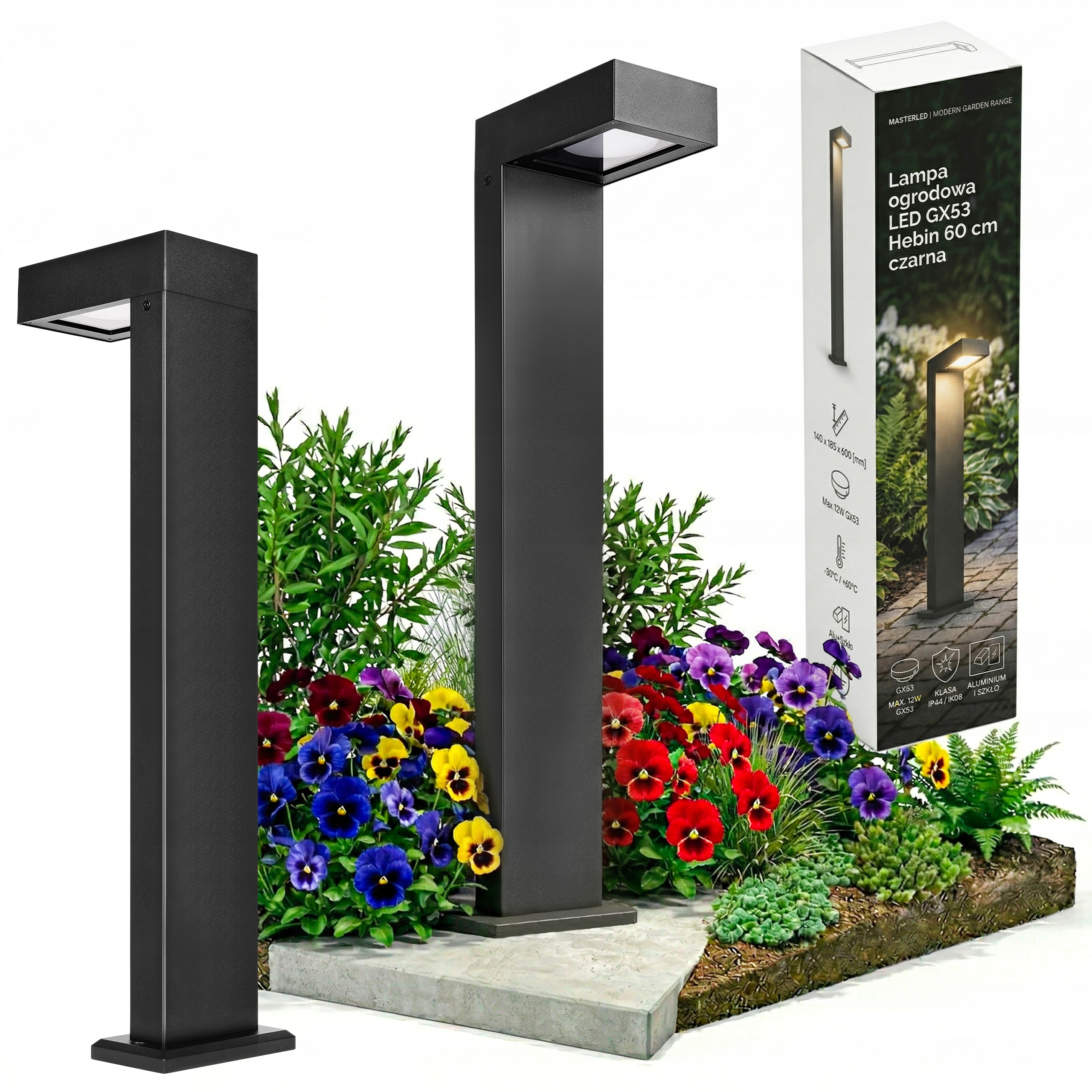 Stojací zahradní lampa Sloupek 60 cm venkovní GX53 Led černá