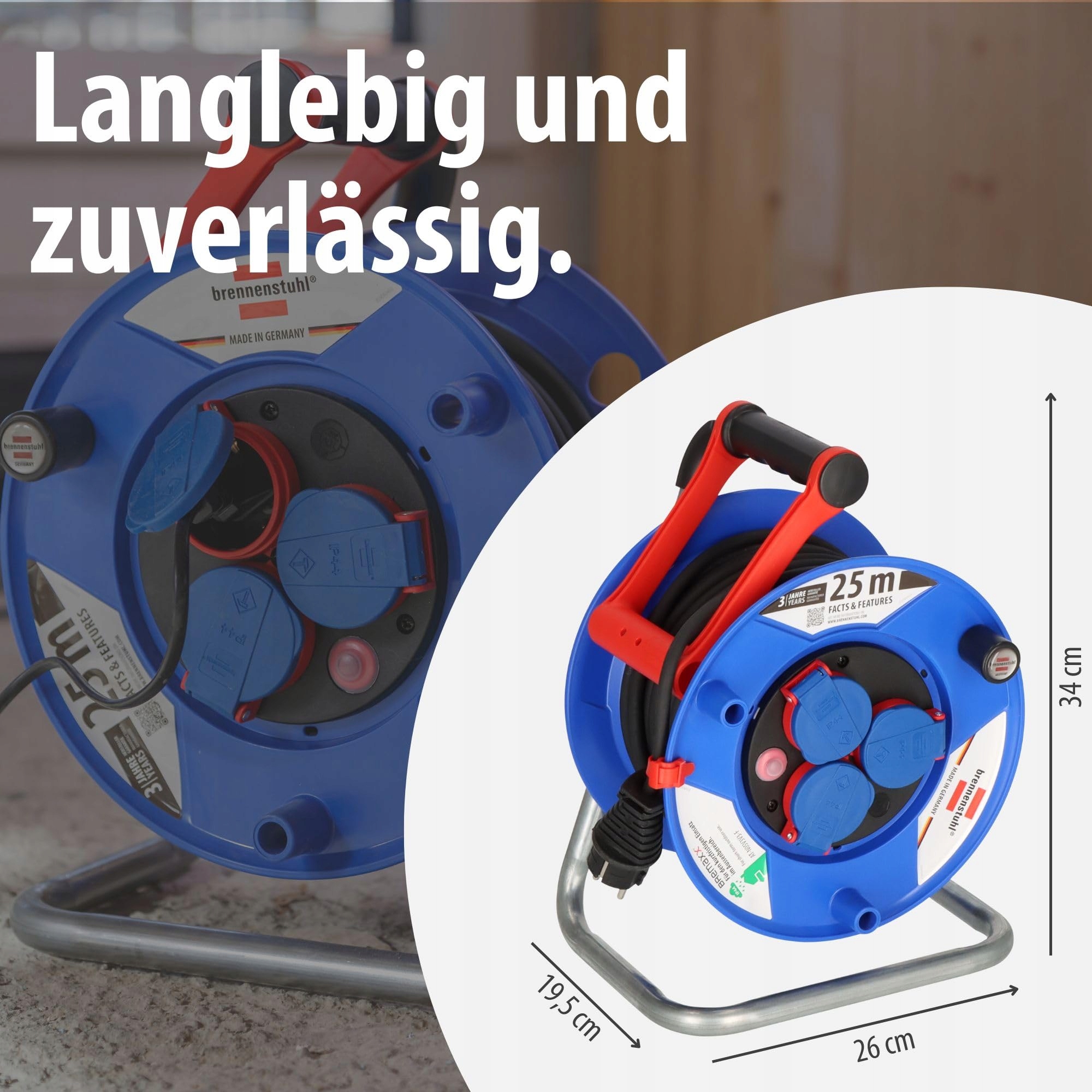 BRENNENSTUHL Kabeltrommel 25m Do Użytku Zewnętrznego IP44 Plastik — miniatura 7