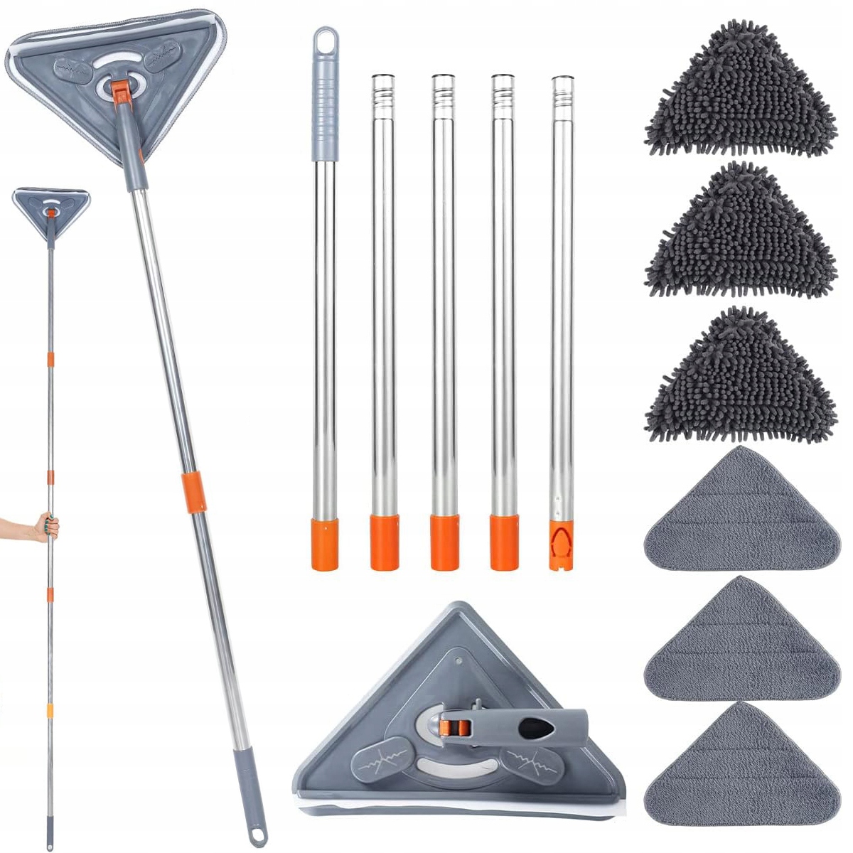 Levně Trojúhelníkový Rotační Mop Na Okna, Nastavitelný, 25 Až 85'', S 6 Podložkami