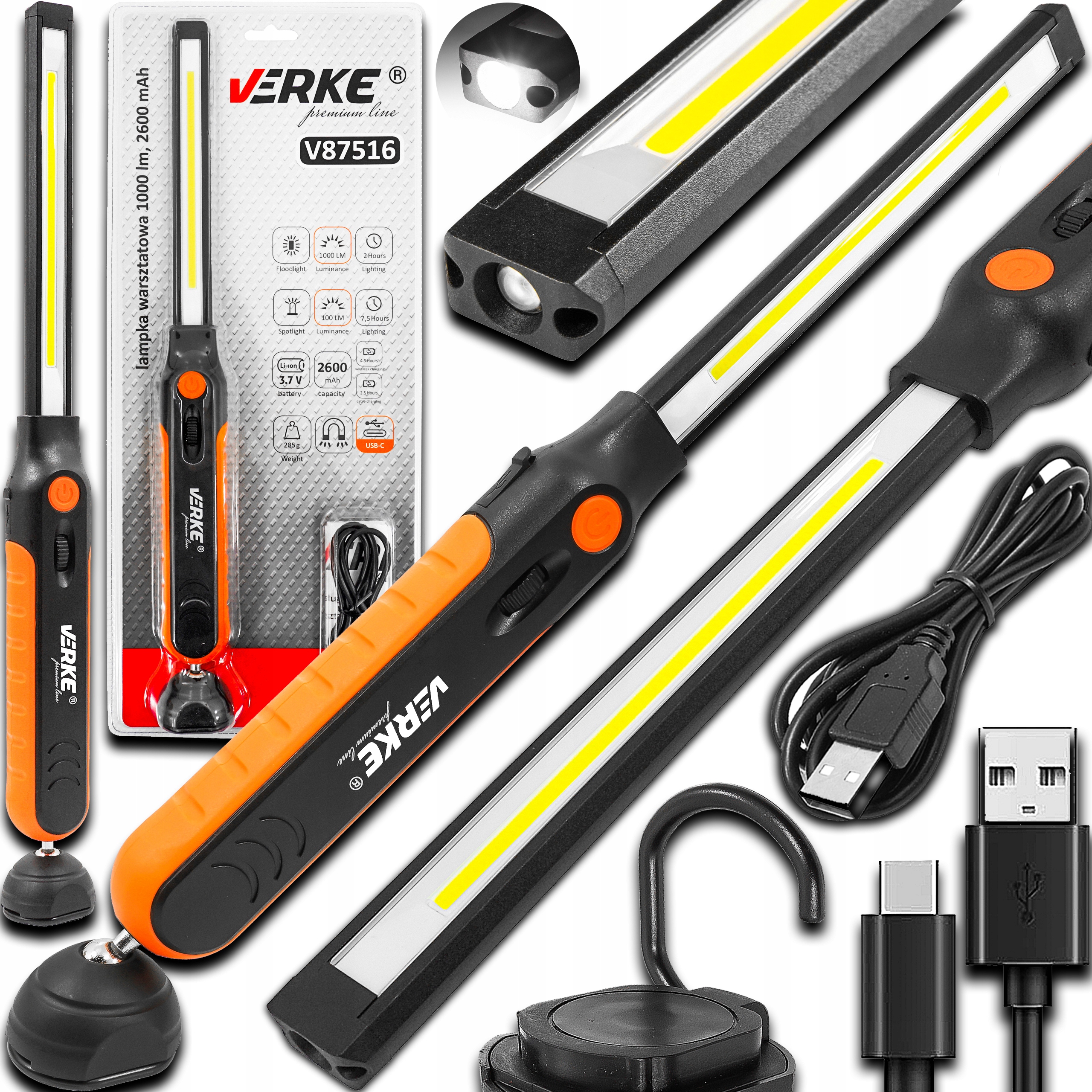 Pracovní Svítilna Led Cob Baterka S Magnetem Hák Usb