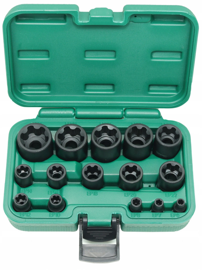 Sada nástrčiek E-torx Plus 1/4", 3/8", 1/2" Jonnesway 15 ks