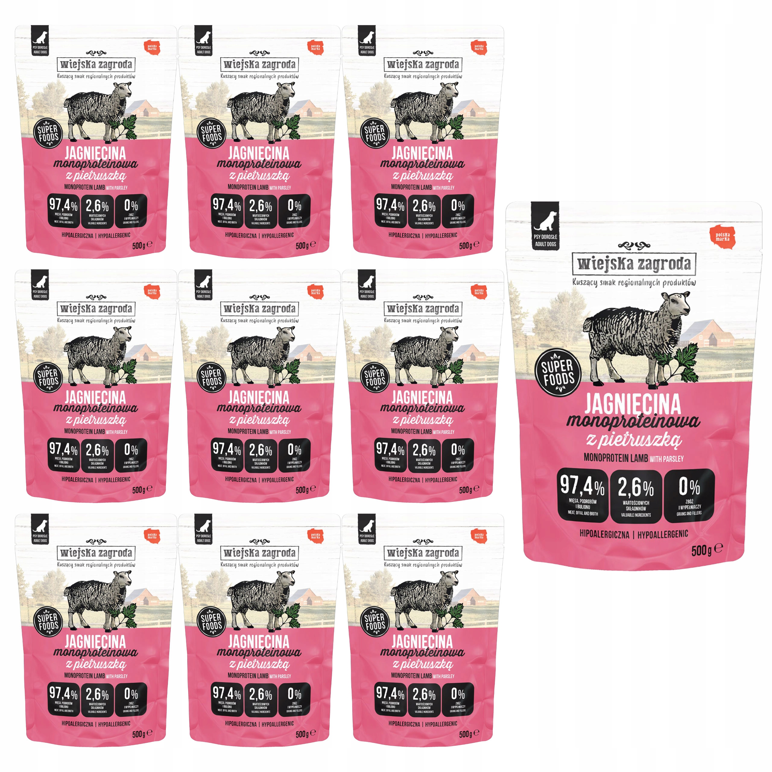 Levně Wiejska Zagroda Mono vlhké krmivo pro psy Jehněčí s petrželkou 10 x 500 g