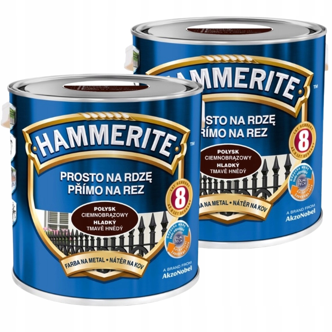 Hammerite Na Kov 5L Přímo Na Rez Lesk Tmavě Hnědá Sada 2x2,5L