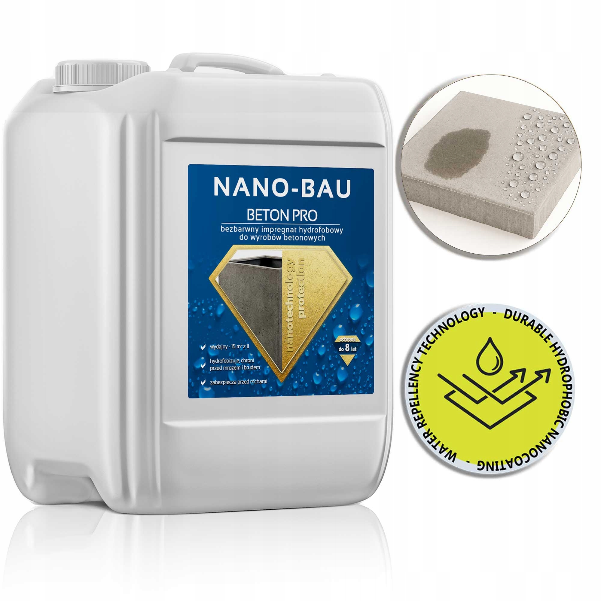 Hydrofobowy impregnat do betonu Nano-bau Beton Pro 10L Działanie do 8 lat