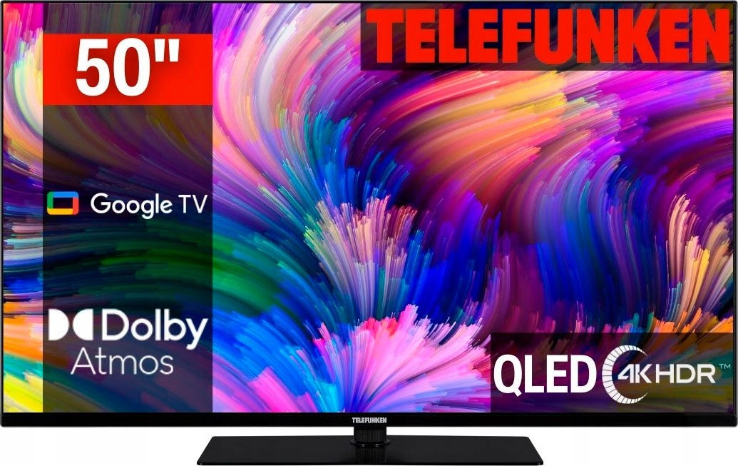 Telewizor Google Tv 50" Qled Telefunken D50Q700M6CW DVBT2 4K Uhd Bezramkowy