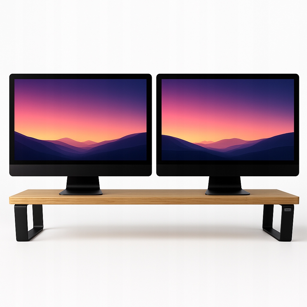 Półka pod Monitor 2 Miejsca Podstawka Dębowa na Biurko 2 Monitory XXL 90 cm