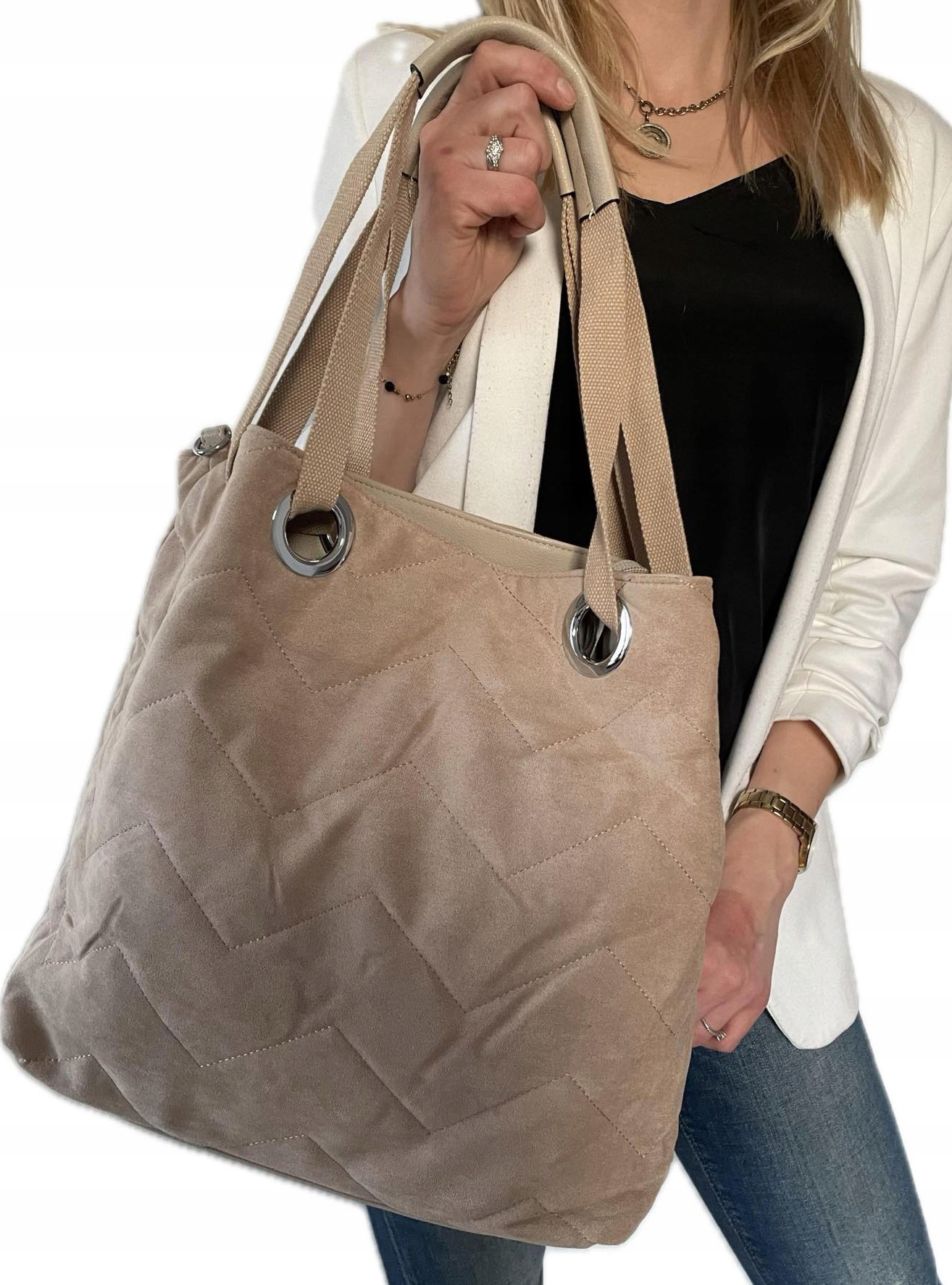 Zamszowa lekka torebka damska worek shopper A4