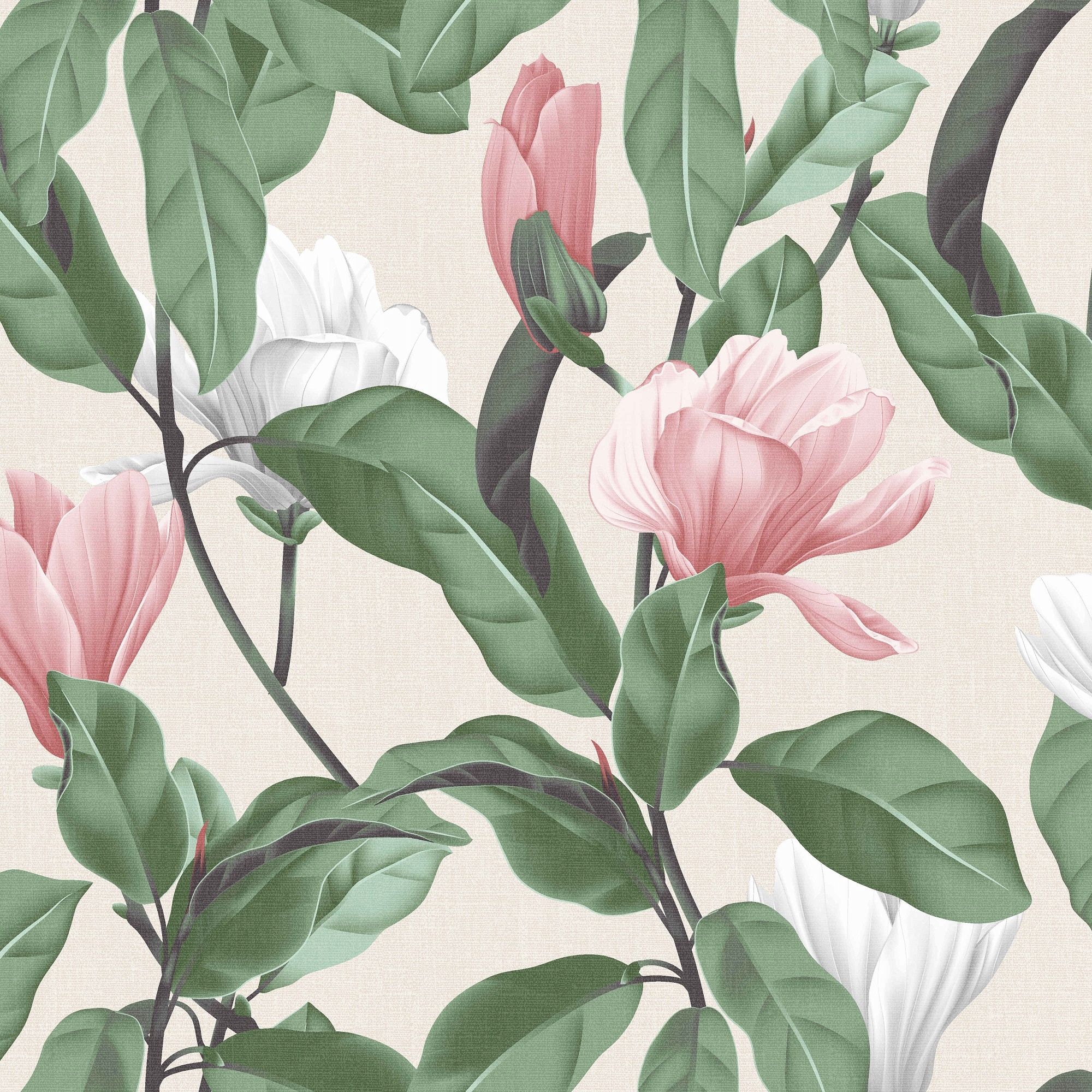 

Tkanina kwiaty magnolie białe różowe 150cm