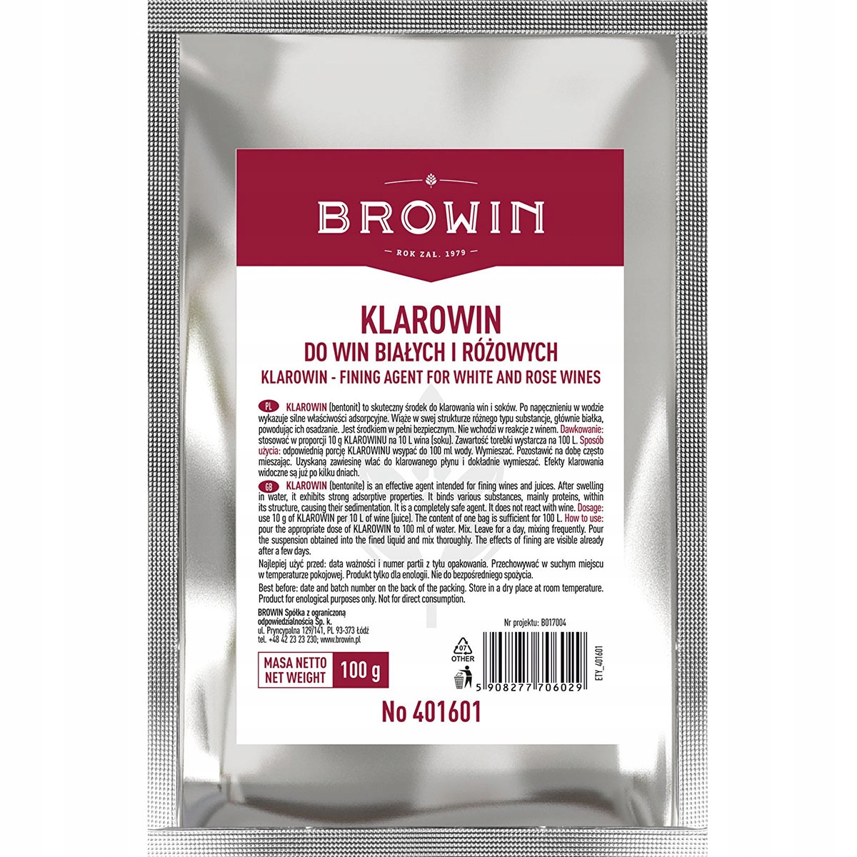 

Klarowin do Klarowania Win Białych i Różowych 100g