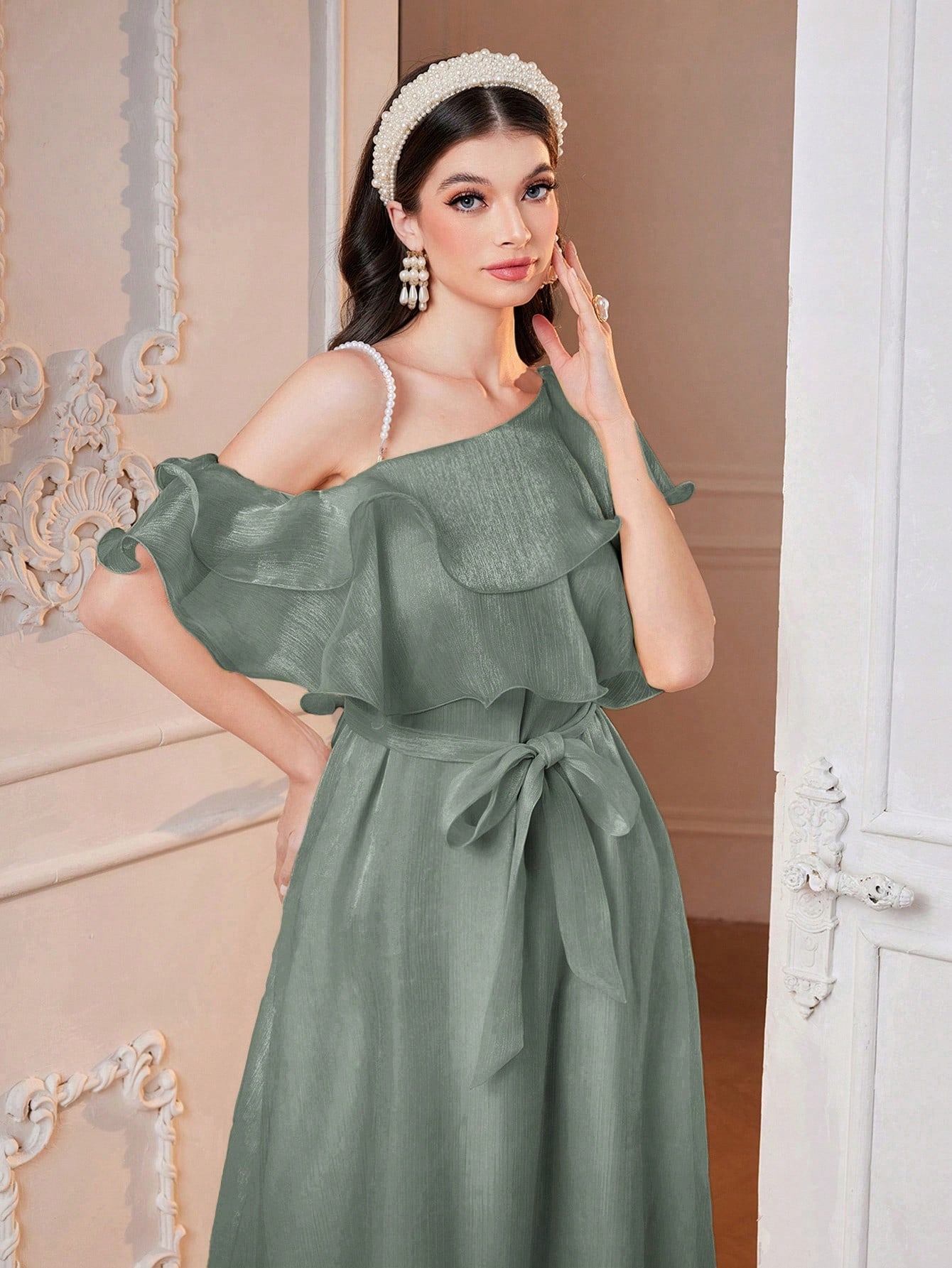 Šaty Maxi Organza S Volánky, Šedá Shein, Velikost 40
