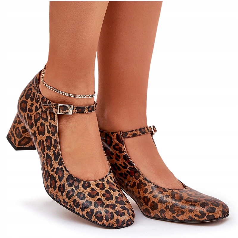 Lodičky Přírodní Kůže Podpatek Sloupek Panterka Laura Messi 2936 Hnědé 39